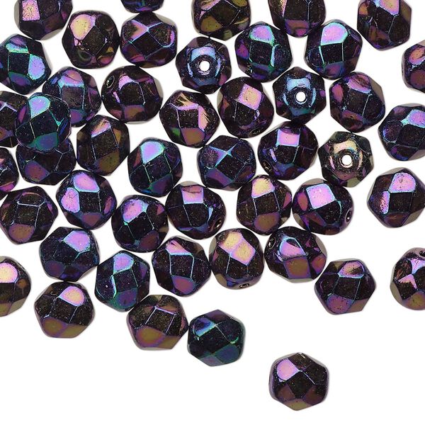 Bead 1pkg60 Czech fire-polished glass, 6mm faceted round, opaque iris purple image number 0
