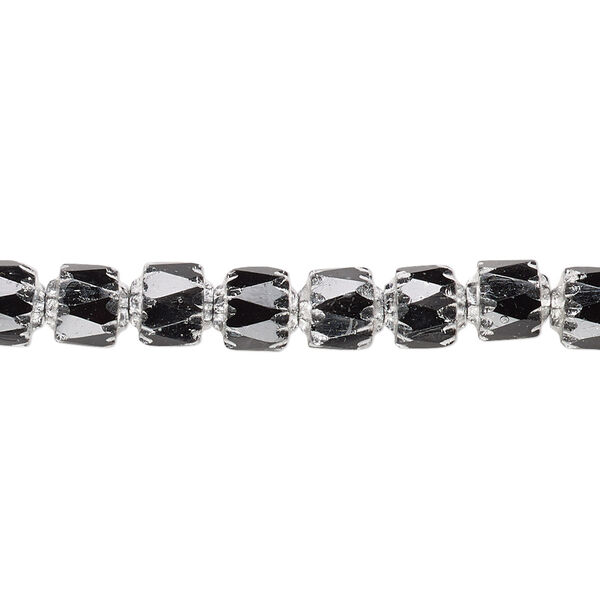 Bead, Czech glass, opaque jet and metallic silver, 6mm round cathedral. Sold per 15-1/2" to 16" strand. image number 0