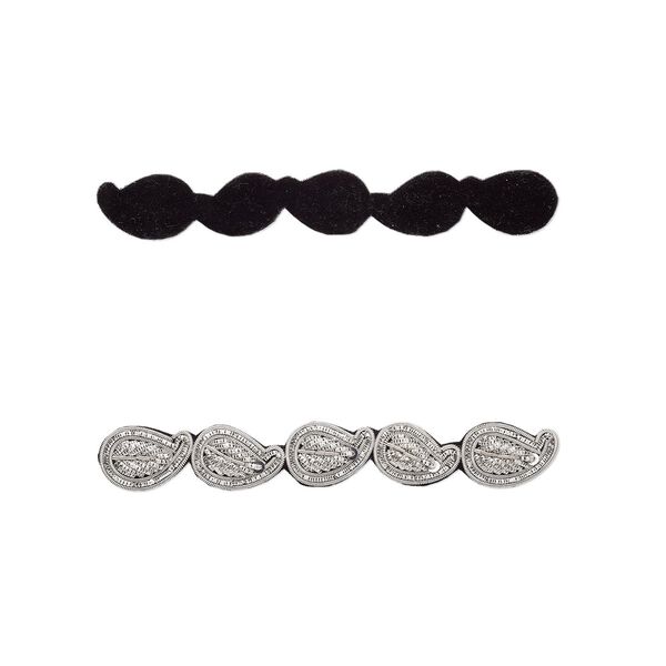 Sew-on component, velveteen and silver-finished copper French wire, black, 5-1/2 x 3/4 inch with leaf design. Sold individually. image number 0