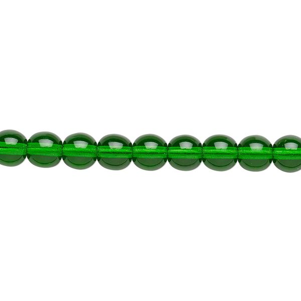 Bead, Czech glass druk, transparent emerald green, 6mm round. Sold per 15-1/2" to 16" strand. image number 0