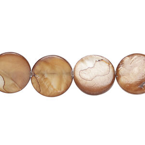 Mother-of-pearl shell 1pkg1, puffed flat round bead 15 inch dark brown 12-13mm