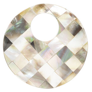 Focal, black lip shell / mother-of-pearl shell / resin (assembled) 1pkg1, 54-56mm undrilled 1sided curved go-go with checkerboard pattern.