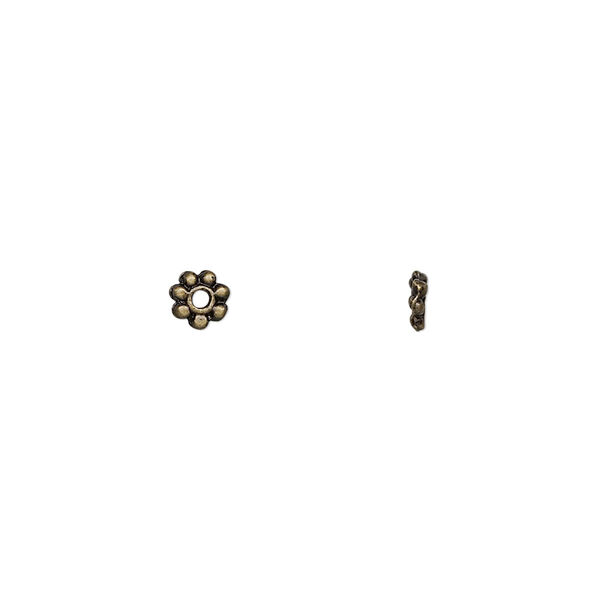Bead, antique brass-finished "pewter" (zinc-based alloy), 4x2mm rondelle with dots. Sold per pkg of 24. image number 0