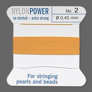 Thread, Griffin, nylon, amber yellow, size #2. Sold per 2-meter card (approximately 78 inches).