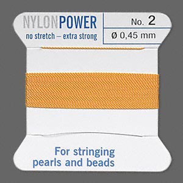 Thread, Griffin, nylon, amber yellow, size #2. Sold per 2-meter card (approximately 78 inches). image number 0