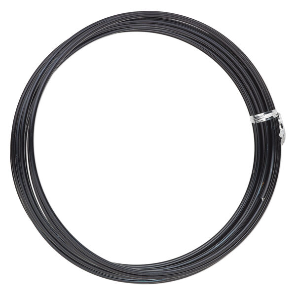 Wire, anodized aluminum, black, 2.5mm round, 10 gauge. Sold per pkg of 18 feet. image number 0