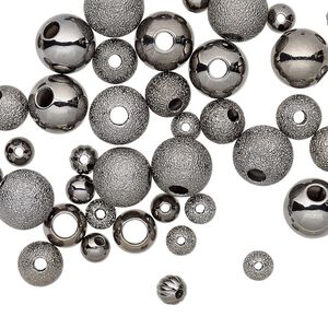 Bead, gunmetal-plated brass, 4-8mm assorted round. Sold per pkg of 50.