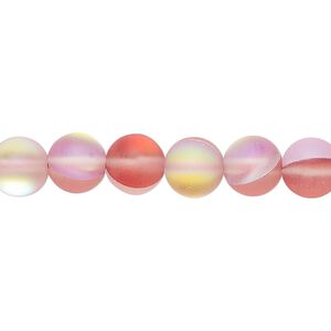 Bead, iridescent glass, translucent matte red, 8mm round. Sold per 15-1/2" to 16" strand.
