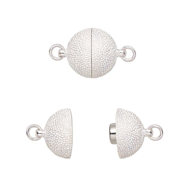 Clasp, magnetic, sterling silver, 11.5mm stardust round. Sold individually. image number 0