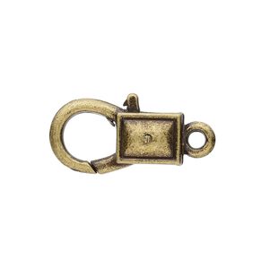 Clasp, lobster claw, antique brass-plated "pewter" (zinc-based alloy), 22x12.5mm with double-sided smooth rectangle design. Sold per pkg of 8.