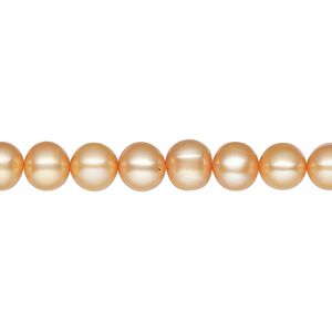 Pearl, cultured freshwater pearl (dyed), carrot, 6-7mm semi-round, C- grade, Mohs hardness 2-1/2 to 4. Sold per 15" strand, approximately 60 beads.