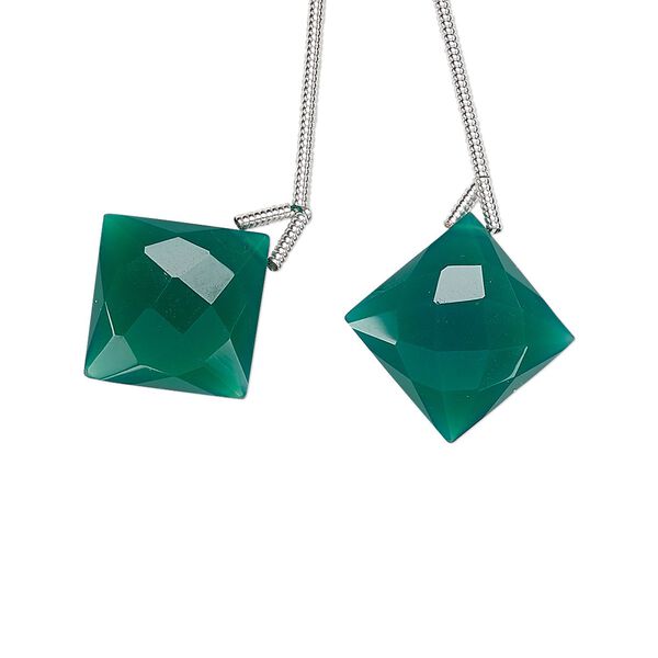 Green onyx 1pkg2, hand-cut top-drilled puffed faceted diamond bead 16mm image number 0