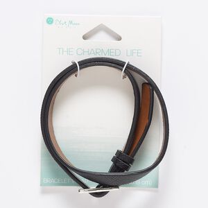 Bracelet, wrap, nylon and silver-finished "pewter" (zinc-based alloy), black and brown, 10mm wide with textured design, 17 inches with buckle. Sold individually.