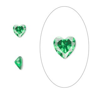 Gem, cubic zirconia, emerald green, 6mm faceted heart, Mohs hardness 8-1/2. Sold per pkg of 2.