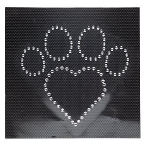 Iron-on transfer 1pk silver and crystal clear, paw print heart 3.5x3 inch