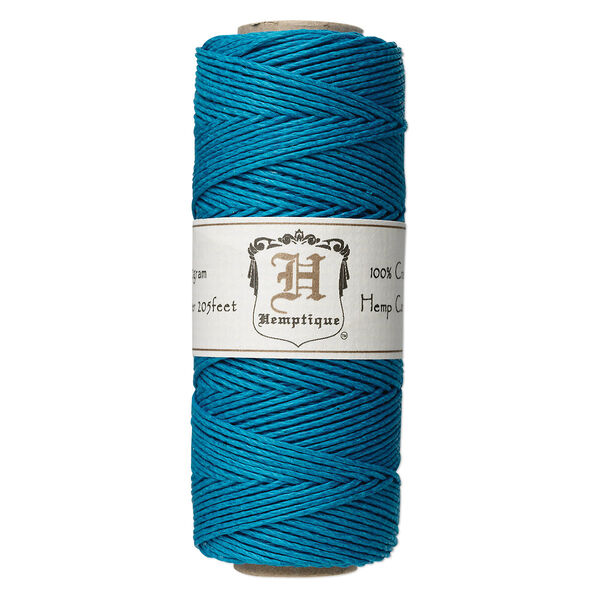 Cord, Hemptique®, polished hemp, turquoise blue, 1mm diameter, 20-pound test. Sold per 205-foot spool. image number 0