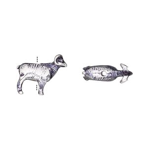 Bead, antique silver-plated brass, 14.5x12.5mm vertically-drilled 3D ram. Sold individually.