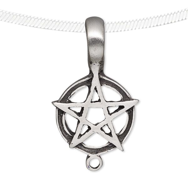 Pendant, antiqued pewter (tin-based alloy), 32x20mm round with star and bottom loop. Sold individually. image number 0