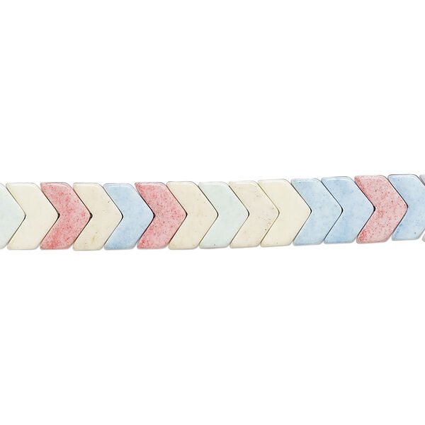 Bead, porcelain, opaque shiny multicolored, 6.5x5mm chevron. Sold per 15-1/2" to 16" strand, approximately 110 to 130 beads. image number 0
