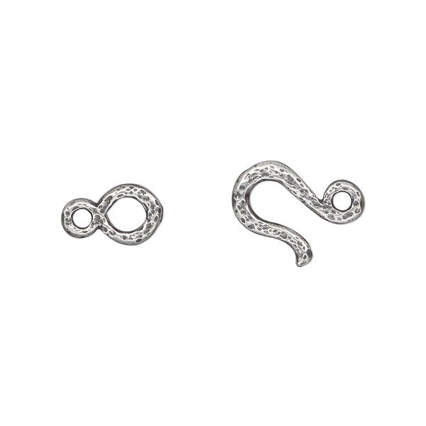 Clasp, TierraCast®, hook-and-eye, pewter, (tin-based alloy) 20x11mm with hammered design. Sold per pkg of 10. image number 0