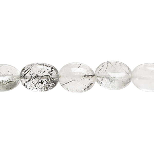 Tourmalinated quartz 1pkg1, hand-cut puffed oval bead natural 13 inch 7x6mm-14x9mm image number 0