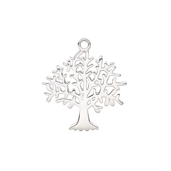 Drop, sterling silver, 22x21mm double-sided tree of life. Sold individually. image number 0