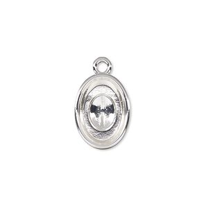 Drop, Almost Instant Jewelry®, silver-plated "pewter" (zinc-based alloy), 16x12mm oval with 14x10mm oval setting. Sold per pkg of 2.