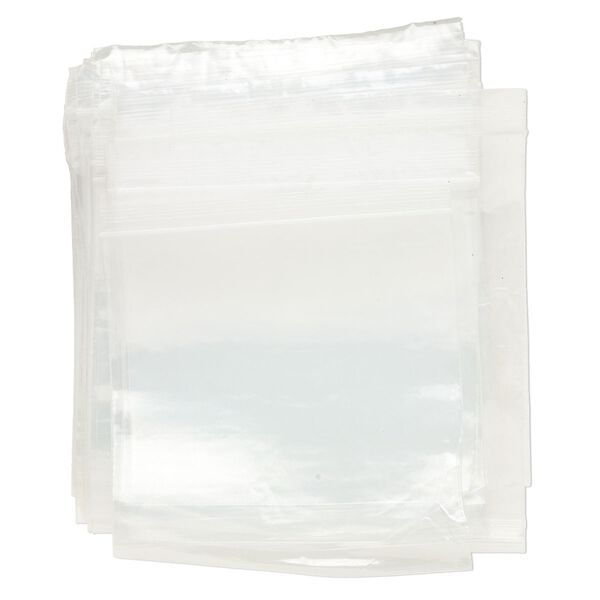 Bag, Tite-Lip™, anti-tarnish plastic, transparent clear, 4-inch top zip. Sold per pkg of 1,000. image number 1