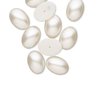 Cabochon, vintage Japanese acrylic pearl, matte ivory, 18x13mm half-drilled non-calibrated oval. Sold per pkg of 10.