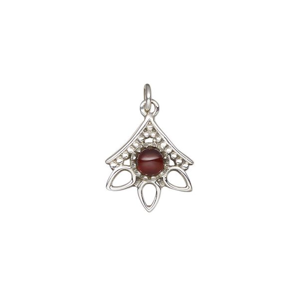 Garnet / sterling silver 1pkg1, antiqued open beaded drop natural 14x12.5mm image number 0