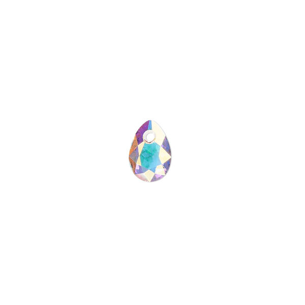 Drop 72pk crystal AB, Swarovski® 9mm pendant pear cut 6433 image number 0