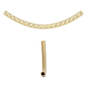 Bead, gold-plated brass, 51x13mm diamond-cut curved tube. Sold per pkg of 2.