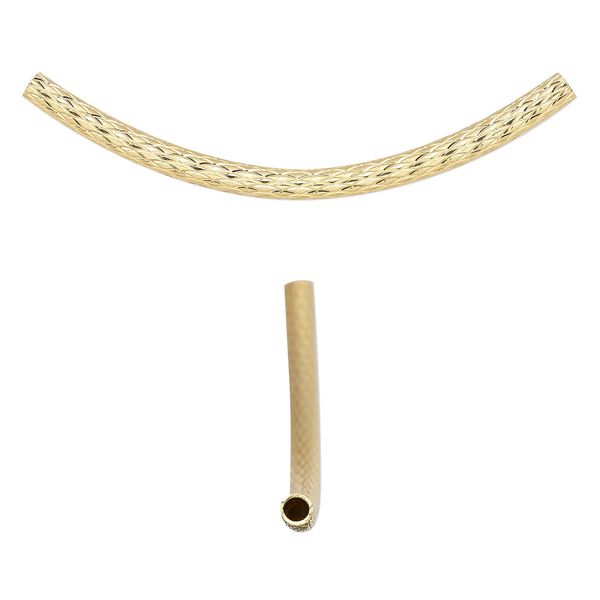 Bead, gold-plated brass, 51x13mm diamond-cut curved tube. Sold per pkg of 2. image number 0