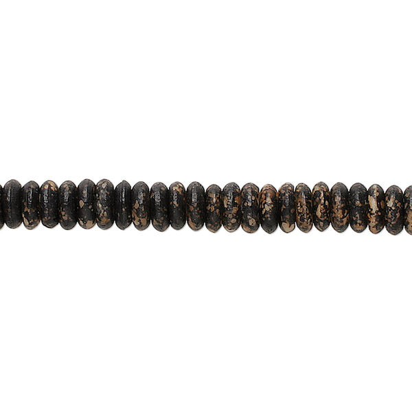 Bead, bone, black and beige, 5x2mm hand-painted rondelle, Mohs hardness 2-1/2. Sold per 15-1/2" to 16" strand. image number 0