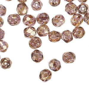 Bead 1pkg1200 (1 mass), Czech fire-polished glass, translucent copper luster, 6mm faceted round.