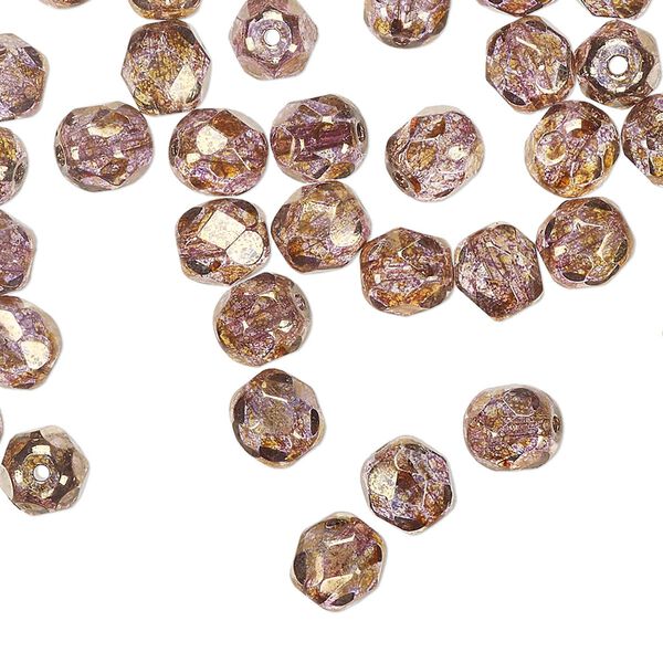 Bead 1pkg1200 (1 mass), Czech fire-polished glass, translucent copper luster, 6mm faceted round. image number 0