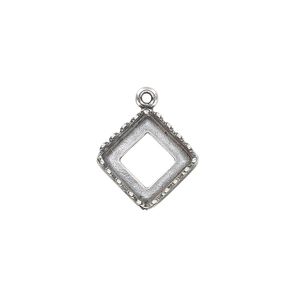 Drop, JBB Findings, antique silver-plated brass, 15x15mm square with open back and decorative trim with 10x10mm square bezel setting. Sold individually.