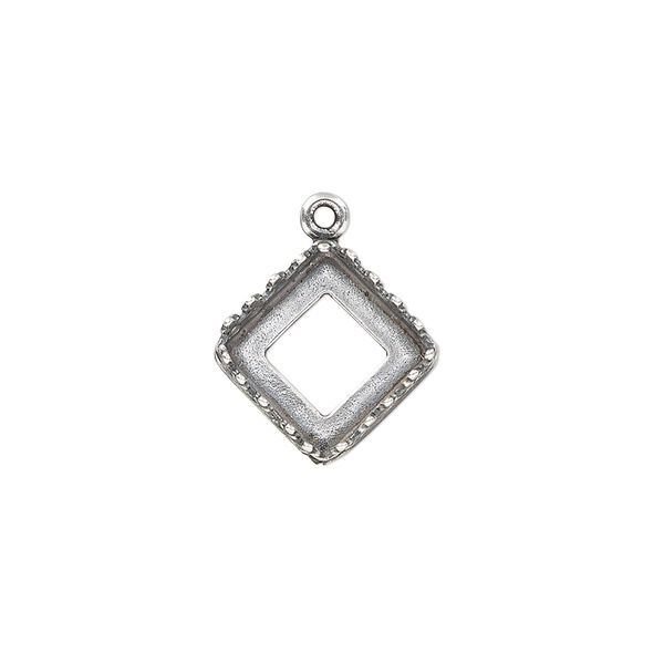 Drop, JBB Findings, antique silver-plated brass, 15x15mm square with open back and decorative trim with 10x10mm square bezel setting. Sold individually. image number 0