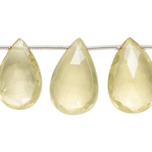 Lemon quartz 1pkg6, hand-cut top-drilled faceted puffed teardrop bead graduated 16x10mm-26x18mm