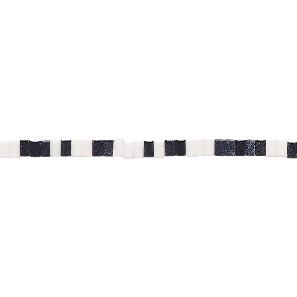 Bead, porcelain, opaque shiny black and white, 2.5x1.5mm squaredelle. Sold per 8-inch strand, approximately 120 to 140 beads. image number 0