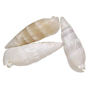 Focal, vintage Japanese shell (natural), 39x14mm-57x18mm drilled and undrilled, Mohs hardness 3-1/2. Sold per pkg of 3.