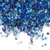 Seed bead mix, glass, 1pkg25g, #15 to #11 round, opaque and translucent multi-blue image number 0