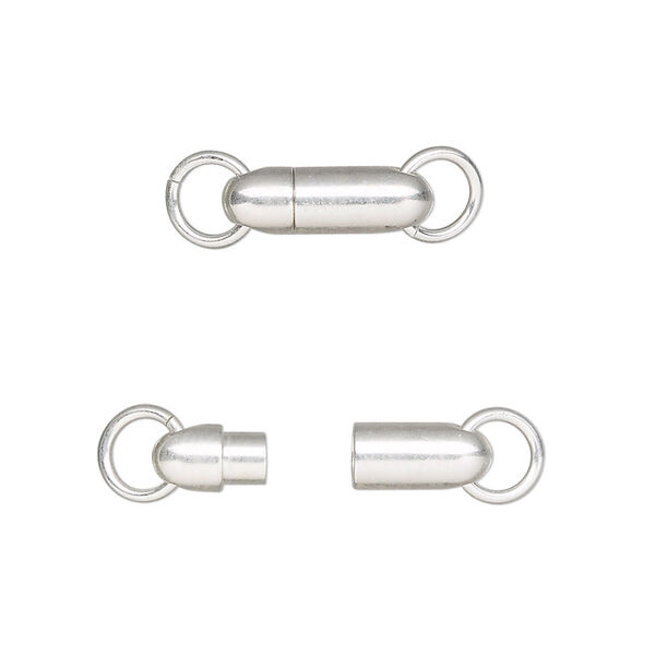 Clasp, magnetic bullet, sterling silver, 14x5mm with 6mm jump ring. Sold individually. image number 0