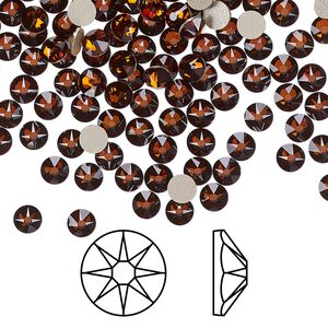 Flat back 144pk smoked amber foil back, Crystal Passions® 3.8-4mm rose round SS16 2088