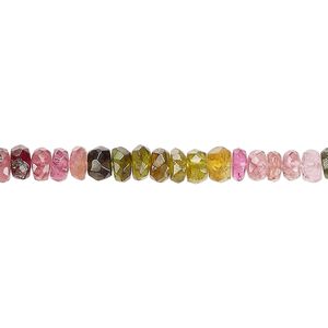 Green tourmaline / pink tourmaline 1pkg1, hand-cut faceted rondelle bead natural 15.5-16 inch graduated 4x1mm-5x3mm