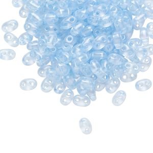 Seed bead, Preciosa Twin™ Czech glass, pkg/250g, 5x2.5mm oval, transparent light blue terra pearl clear, (08136).