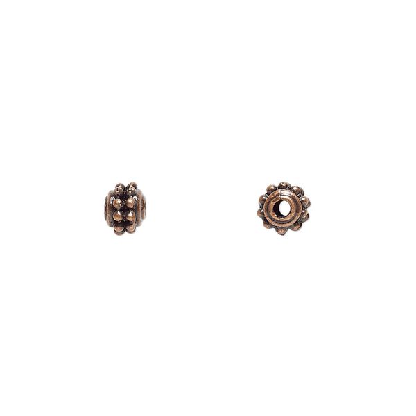 Bead, antique copper-finished "pewter" (zinc-based alloy), 5mm fancy round. Sold per pkg of 24. image number 0