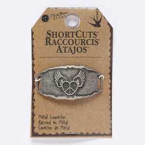 Focal, antique nickel-finished "pewter" (zinc-based alloy), 48x25mm oval with heart peace sign and wing design with 10.5x2mm hole. Sold individually.