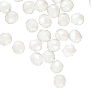 Bead 1pkg60, Czech fire-polished glass, light ivory luster, 6mm faceted round.