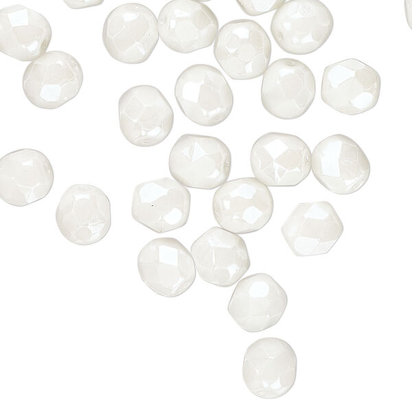 Bead 1pkg60, Czech fire-polished glass, light ivory luster, 6mm faceted round. image number 0